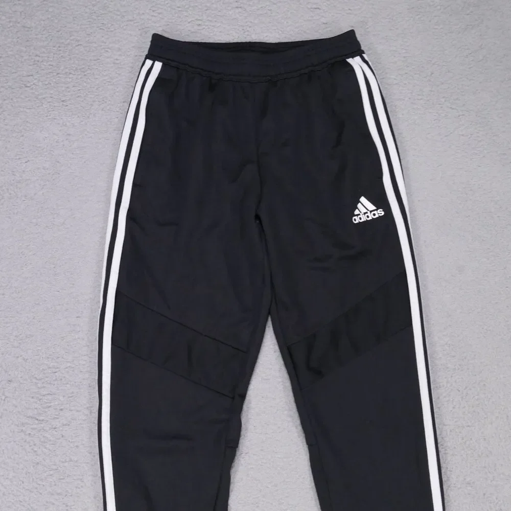 Adidas Men Small Black Tapered Jogger Pants 100% Polyester Ankle Zip